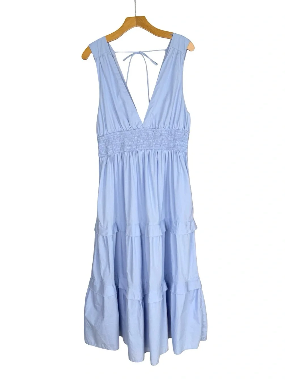Abercrombie & Fitch Pale Blue Smocked Waist V-Neck Tiered Midi/Maxi Dress XL